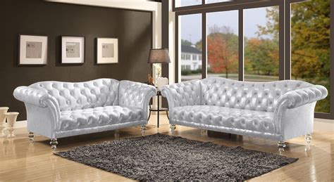 acme dixie metallic silver fabric loveseat|Classic Silver Sofa + Loveseat by Acme Dixie 52780 .